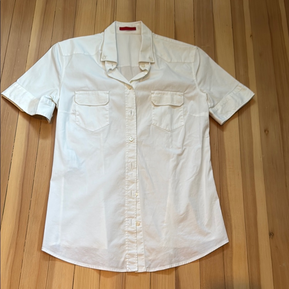 Prada White Short Sleeve Button-Up Shirt